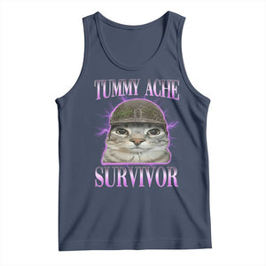 Tummy Ache Survivor Cat Meme Tank Top Funny Trending Oddly Specific Brainrot Memes TS10 Navy Print Your Wear