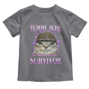 Tummy Ache Survivor Cat Meme Toddler T Shirt Funny Trending Oddly Specific Brainrot Memes TS10 Charcoal Print Your Wear