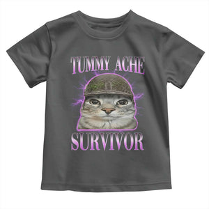 Tummy Ache Survivor Cat Meme Toddler T Shirt Funny Trending Oddly Specific Brainrot Memes TS10 Dark Heather Print Your Wear