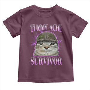 Tummy Ache Survivor Cat Meme Toddler T Shirt Funny Trending Oddly Specific Brainrot Memes TS10 Maroon Print Your Wear