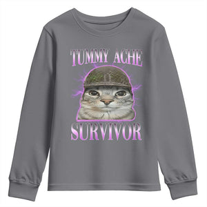 Tummy Ache Survivor Cat Meme Youth Sweatshirt Funny Trending Oddly Specific Brainrot Memes TS10 Charcoal Print Your Wear