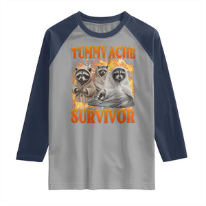 Tummy Ache Survivor Raccoon Meme Raglan Shirt TS10 Sport Gray Navy Print Your Wear
