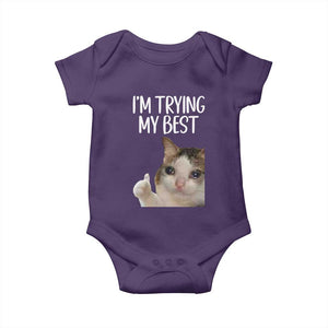 Im Trying My Best Funny Crying Cat Meme Baby Onesie TS10 Purple Print Your Wear