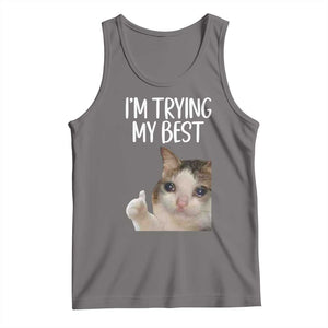 Im Trying My Best Funny Crying Cat Meme Tank Top TS10 Deep Heather Print Your Wear
