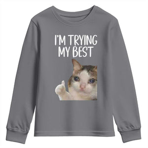 Im Trying My Best Funny Crying Cat Meme Youth Sweatshirt TS10 Charcoal Print Your Wear