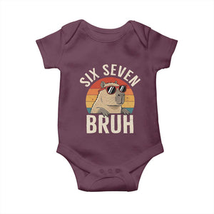 Six Seven Bruh 67 Meme Funny Capybara Baby Onesie TS10 Maroon Print Your Wear