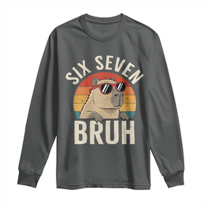 Six Seven Bruh 67 Meme Funny Capybara Long Sleeve Shirt TS10 Dark Heather Print Your Wear