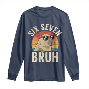 Six Seven Bruh 67 Meme Funny Capybara Long Sleeve Shirt TS10 Navy Print Your Wear