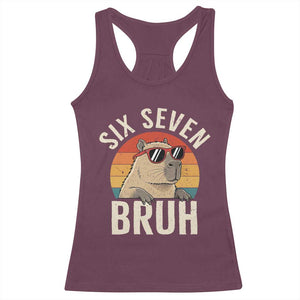 Six Seven Bruh 67 Meme Funny Capybara Racerback Tank Top TS10 Maroon Print Your Wear