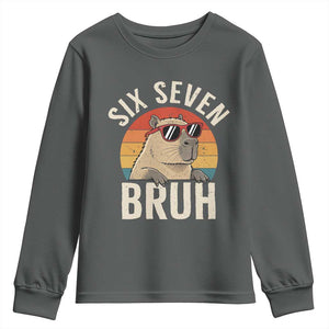 Six Seven Bruh 67 Meme Funny Capybara Youth Sweatshirt TS10 Dark Heather Print Your Wear