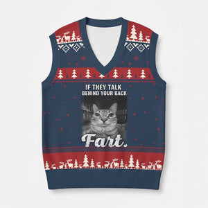 If They Talk Behind Your Back Fart V-Neck Knit Sweater Vest Cat Meme Funny Oddly Specific TS10 Navy Red Print Your Wear