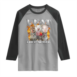 Funny Cat Meme Bootleg Graphic Raglan Shirt I Eat Drywall Funny Weird Cursed Internet Memes TS10 Sport Gray Black Print Your Wear