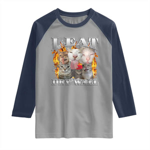 Funny Cat Meme Bootleg Graphic Raglan Shirt I Eat Drywall Funny Weird Cursed Internet Memes TS10 Sport Gray Navy Print Your Wear