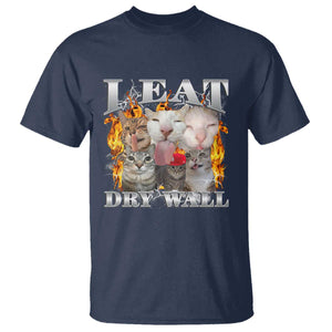 Funny Cat Meme Bootleg Graphic T Shirt I Eat Drywall Funny Weird Cursed Internet Memes TS10 Navy Print Your Wear