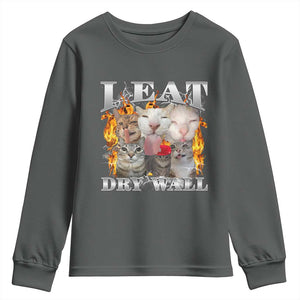 Funny Cat Meme Bootleg Graphic Youth Sweatshirt I Eat Drywall Funny Weird Cursed Internet Memes TS10 Dark Heather Print Your Wear