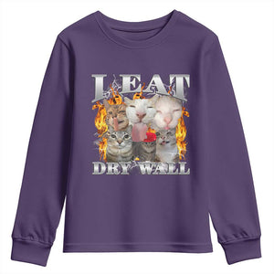 Funny Cat Meme Bootleg Graphic Youth Sweatshirt I Eat Drywall Funny Weird Cursed Internet Memes TS10 Purple Print Your Wear
