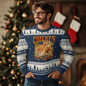 Funny Chicken Tenders Ugly Christmas Sweater Funny Foodie Vintage 90s Bootleg Rap TS10 Navy Beige Print Your Wear