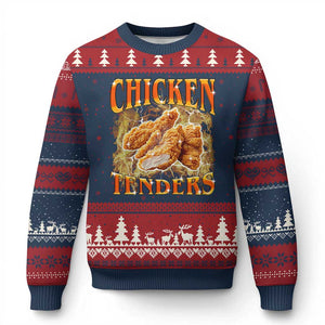Funny Chicken Tenders Ugly Christmas Sweater Funny Foodie Vintage 90s Bootleg Rap TS10 Navy Red Print Your Wear