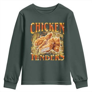 Funny Chicken Tenders Youth Sweatshirt Funny Foodie Vintage 90s Bootleg Rap TS10 Dark Forest Green Print Your Wear