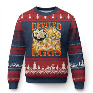 Deviled Eggs Ugly Christmas Sweater Vintage 90s Thanksgiving Funny Foodie Bootleg Graphic TS10 Navy Red Print Your Wear