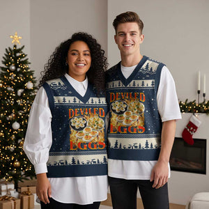 Deviled Eggs V-Neck Knit Sweater Vest Vintage 90s Thanksgiving Funny Foodie Bootleg Graphic TS10 Navy Beige Print Your Wear