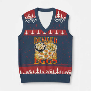 Deviled Eggs V-Neck Knit Sweater Vest Vintage 90s Thanksgiving Funny Foodie Bootleg Graphic TS10 Navy Red Print Your Wear