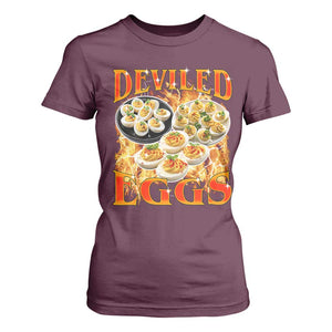 Deviled Eggs T Shirt For Women Vintage 90s Thanksgiving Funny Foodie Bootleg Graphic TS10 Maroon Print Your Wear