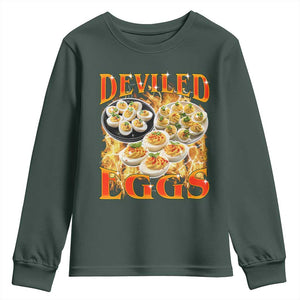 Deviled Eggs Youth Sweatshirt Vintage 90s Thanksgiving Funny Foodie Bootleg Graphic TS10 Dark Forest Green Print Your Wear