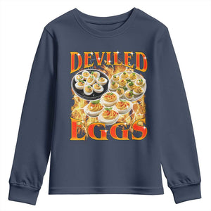Deviled Eggs Youth Sweatshirt Vintage 90s Thanksgiving Funny Foodie Bootleg Graphic TS10 Navy Print Your Wear