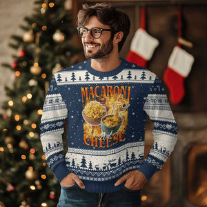 Macaroni And Cheese Meme Ugly Christmas Sweater Vintage 90s Style Funny Foodie Bootleg Graphic TS10 Navy Beige Print Your Wear