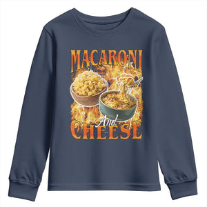 Macaroni And Cheese Meme Youth Sweatshirt Vintage 90s Style Funny Foodie Bootleg Graphic TS10 Navy Print Your Wear