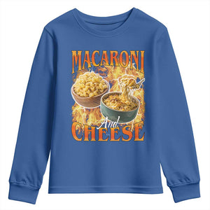 Macaroni And Cheese Meme Youth Sweatshirt Vintage 90s Style Funny Foodie Bootleg Graphic TS10 Royal Blue Print Your Wear