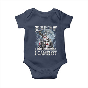 Funny Offensive Knight Meme Baby Onesie She Pulled On My Excalibur Bootleg TS10 Navy Print Your Wear