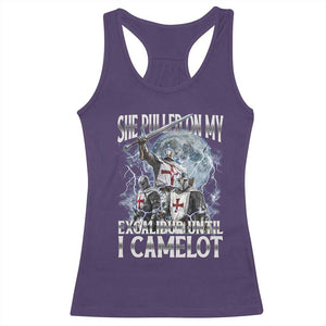 Funny Offensive Knight Meme Racerback Tank Top She Pulled On My Excalibur Bootleg TS10 Purple Print Your Wear