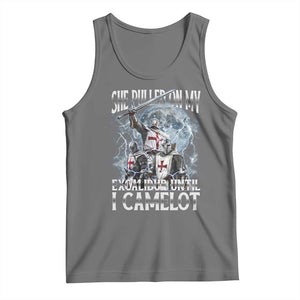 Funny Offensive Knight Meme Tank Top She Pulled On My Excalibur Bootleg TS10 Black Heather Print Your Wear