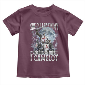 Funny Offensive Knight Meme Toddler T Shirt She Pulled On My Excalibur Bootleg TS10 Maroon Print Your Wear