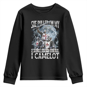 Funny Offensive Knight Meme Youth Sweatshirt She Pulled On My Excalibur Bootleg TS10 Black Print Your Wear