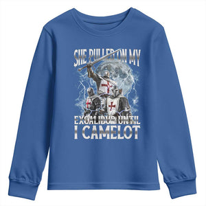 Funny Offensive Knight Meme Youth Sweatshirt She Pulled On My Excalibur Bootleg TS10 Royal Blue Print Your Wear