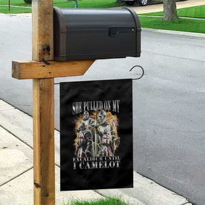 Funny Knight Meme Garden Flag She Pulled On My Excalibur Offensive Medieval Warrior Bootleg TS10 Print Your Wear