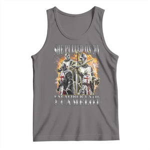 Funny Knight Meme Tank Top She Pulled On My Excalibur Offensive Medieval Warrior Bootleg TS10 Deep Heather Print Your Wear