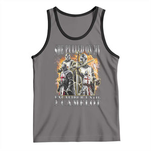 Funny Knight Meme Tank Top She Pulled On My Excalibur Offensive Medieval Warrior Bootleg TS10 Deep Heather Black Print Your Wear