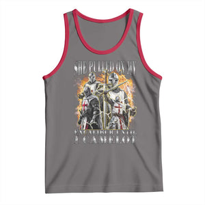 Funny Knight Meme Tank Top She Pulled On My Excalibur Offensive Medieval Warrior Bootleg TS10 Deep Heather Red Print Your Wear