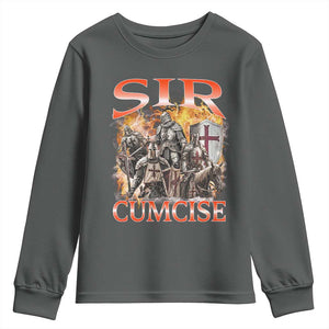 Knight Meme Youth Sweatshirt Sir Cumcise Funny Bootleg Graphic TS10 Dark Heather Print Your Wear