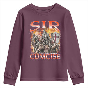 Knight Meme Youth Sweatshirt Sir Cumcise Funny Bootleg Graphic TS10 Maroon Print Your Wear