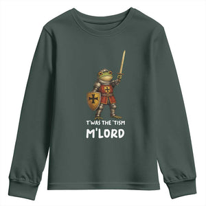 Knight Frog Youth Sweatshirt Funny T'was The Tism M'Lord Vintage Autism Medieval TS10 Dark Forest Green Print Your Wear