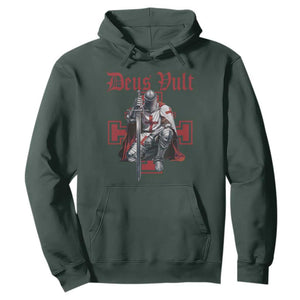 Deus Vult Knight Templar Hoodie Crusader Cross TS10 Dark Forest Green Print Your Wear