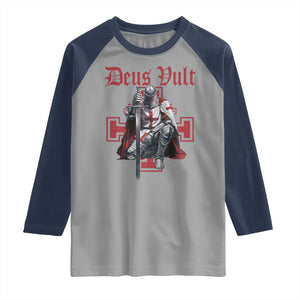 Deus Vult Knight Templar Raglan Shirt Crusader Cross TS10 Sport Gray Navy Print Your Wear
