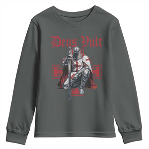 Deus Vult Knight Templar Youth Sweatshirt Crusader Cross TS10 Dark Heather Print Your Wear
