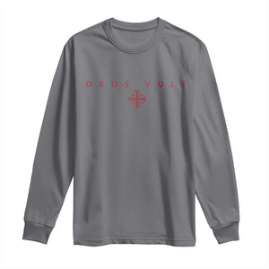 Catholic Knight Templar Crusader Cross Long Sleeve Shirt Subtle Minimal Christian Faith Deus Vult TS10 Charcoal Print Your Wear