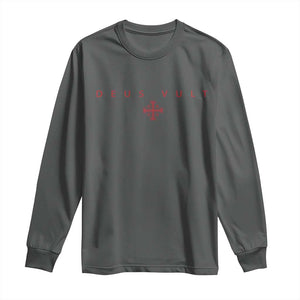 Catholic Knight Templar Crusader Cross Long Sleeve Shirt Subtle Minimal Christian Faith Deus Vult TS10 Dark Heather Print Your Wear